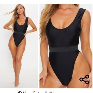 Black Elastic waist high leg swimsuit